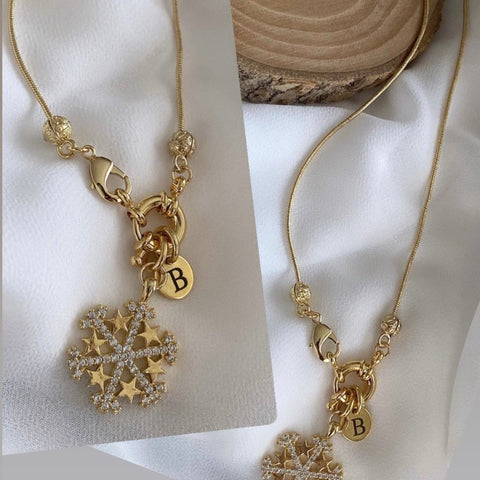 1. Sınıf altın kaplama dümen kilit Zirkon kar tanesi kolye